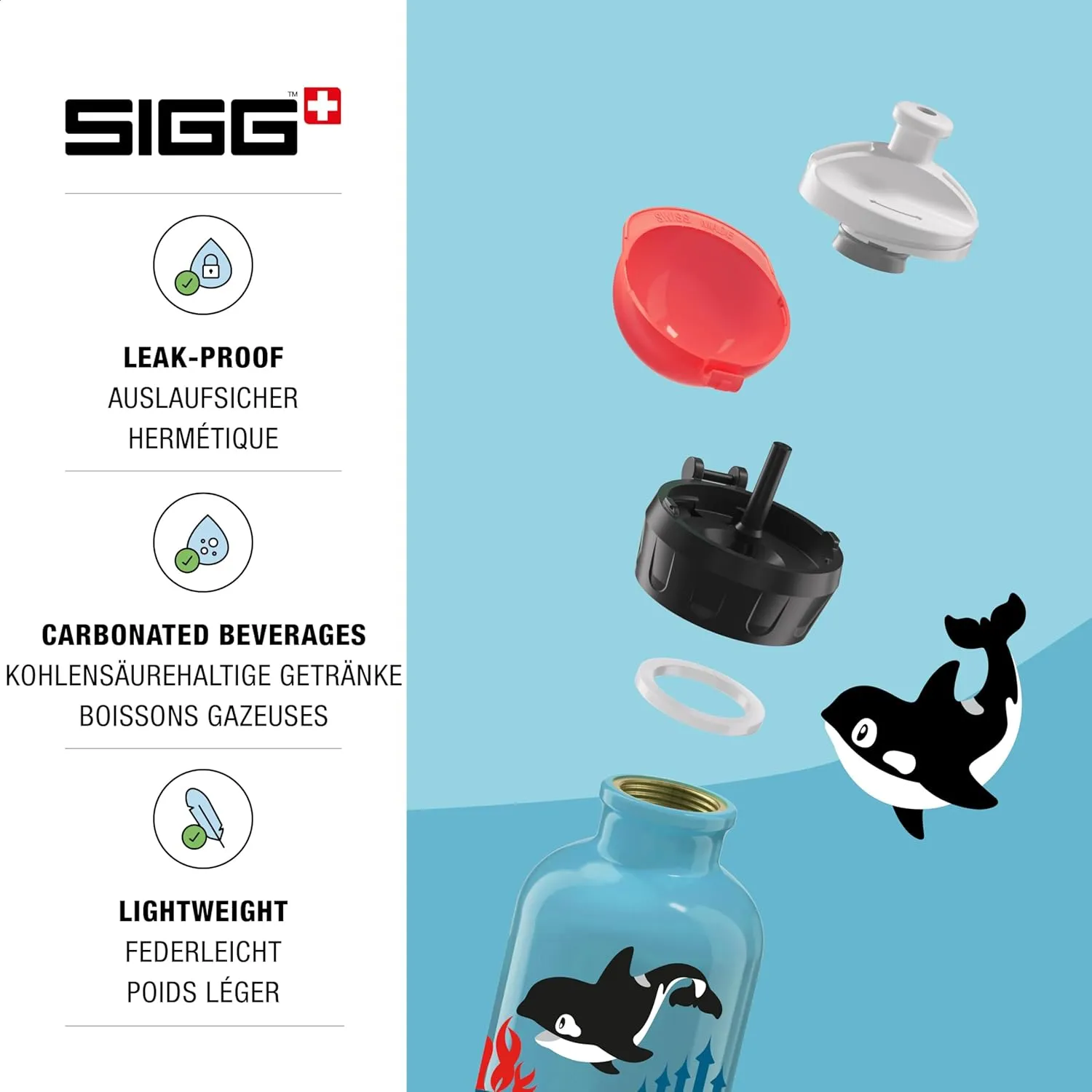 Sigg - Kids Water Bottle - KBT - Made in Switzerland - Leakproof - BPA Free - for Kindergarten, Preschool, School 10 Oz