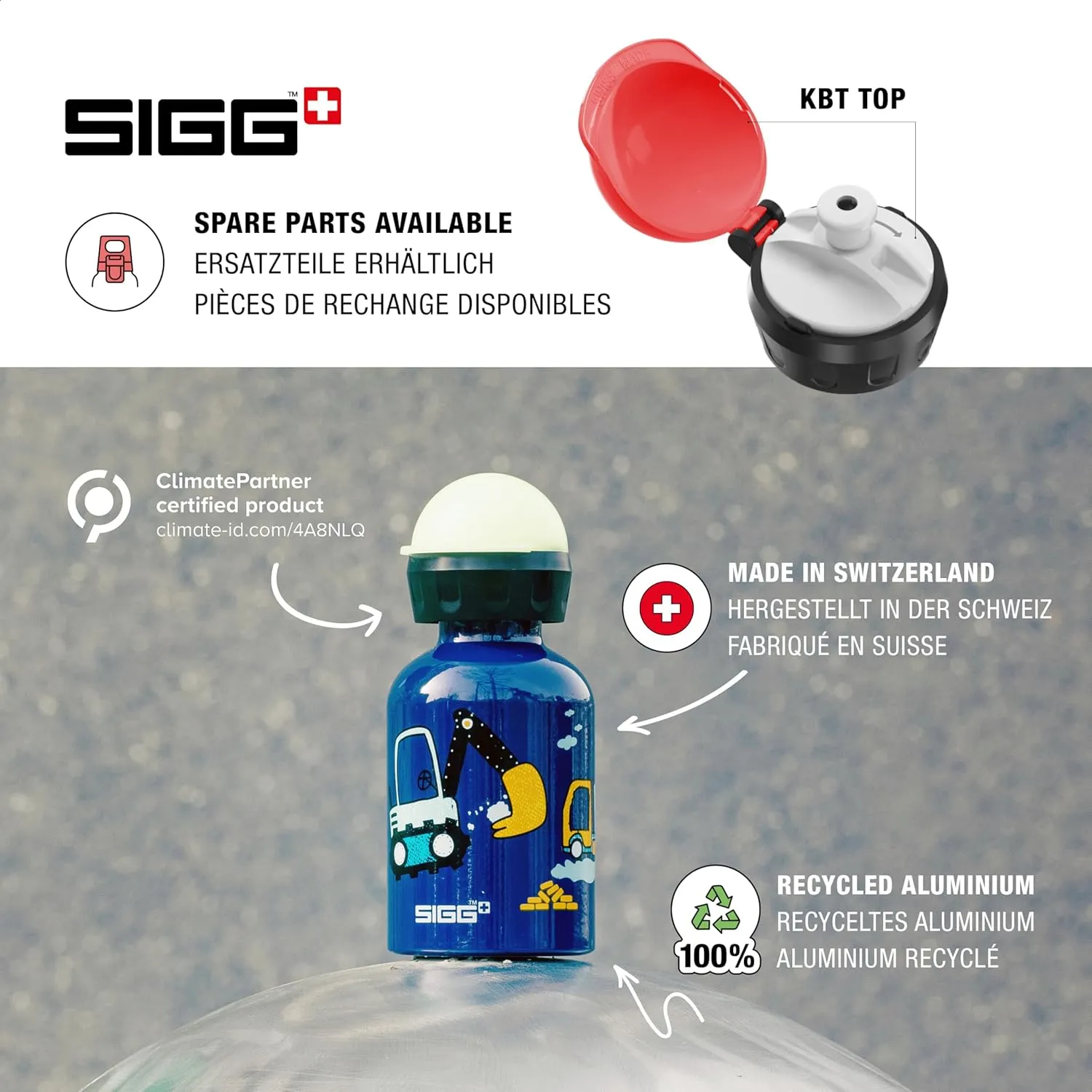 Sigg - Kids Water Bottle - KBT - Made in Switzerland - Leakproof - BPA Free - for Kindergarten, Preschool, School 10 Oz