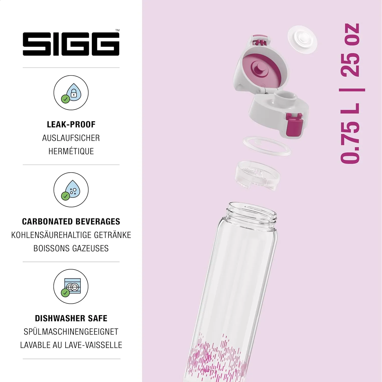 SIGG - Tritan Renew Transparent Water Bottle - Total Clear ONE MyPlanet - For Carbonated Beverages - Dishwasher Safe - With Fruit Strainer - Leakproof & Lightweight - BPA Free - 17 Oz / 25 Oz / 51 Oz