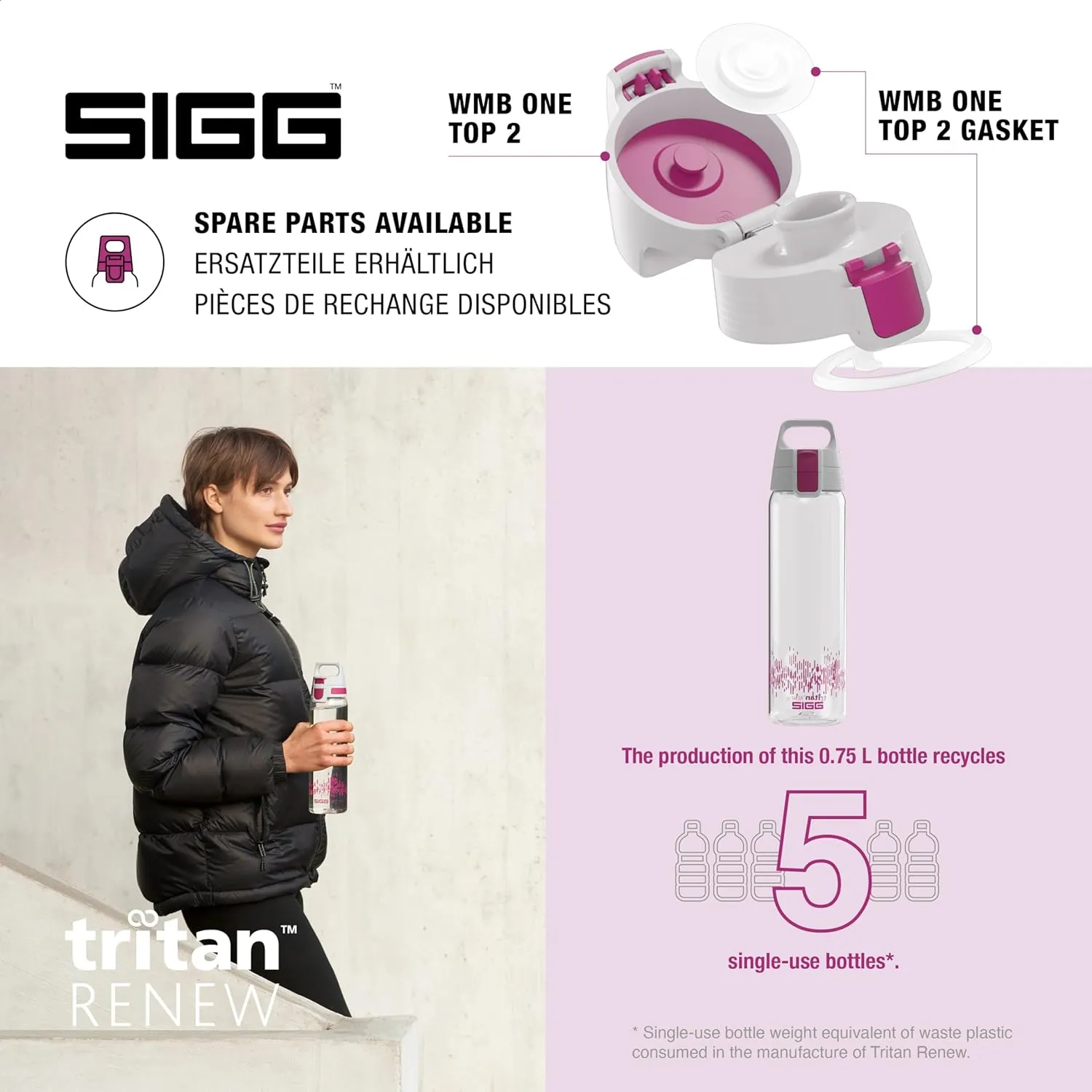 SIGG - Tritan Renew Transparent Water Bottle - Total Clear ONE MyPlanet - For Carbonated Beverages - Dishwasher Safe - With Fruit Strainer - Leakproof & Lightweight - BPA Free - 17 Oz / 25 Oz / 51 Oz