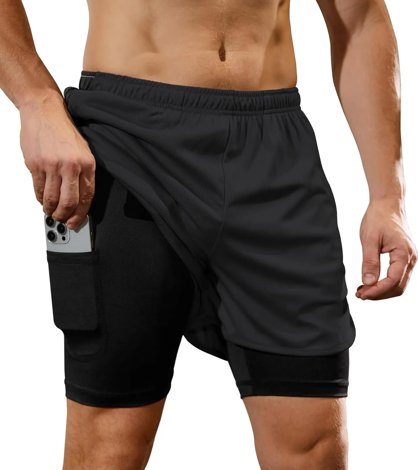 SILKWORLD Gym Shorts Men 2 in 1 Quick Dry Athletic Shorts 2~3 Pack Running Shorts for Men with Zipper Pockets