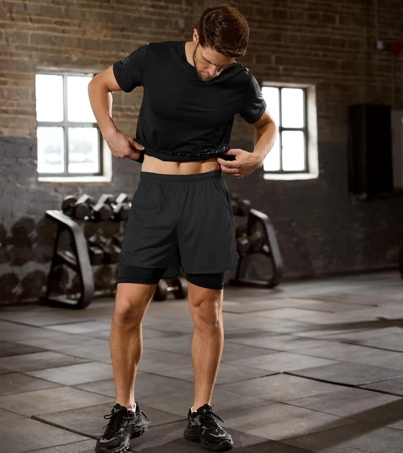 SILKWORLD Gym Shorts Men 2 in 1 Quick Dry Athletic Shorts 2~3 Pack Running Shorts for Men with Zipper Pockets