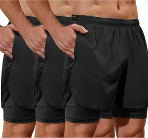 SILKWORLD Gym Shorts Men 2 in 1 Quick Dry Athletic Shorts 2~3 Pack Running Shorts for Men with Zipper Pockets