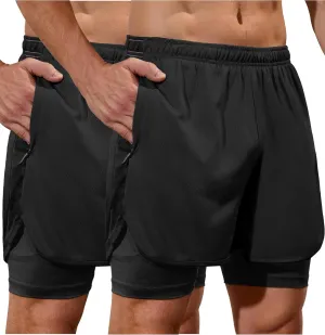 SILKWORLD Gym Shorts Men 2 in 1 Quick Dry Athletic Shorts 2~3 Pack Running Shorts for Men with Zipper Pockets