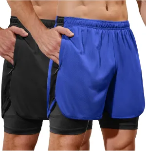 SILKWORLD Gym Shorts Men 2 in 1 Quick Dry Athletic Shorts 2~3 Pack Running Shorts for Men with Zipper Pockets