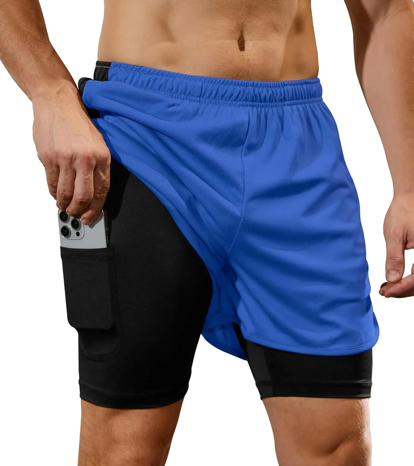 SILKWORLD Gym Shorts Men 2 in 1 Quick Dry Athletic Shorts 2~3 Pack Running Shorts for Men with Zipper Pockets