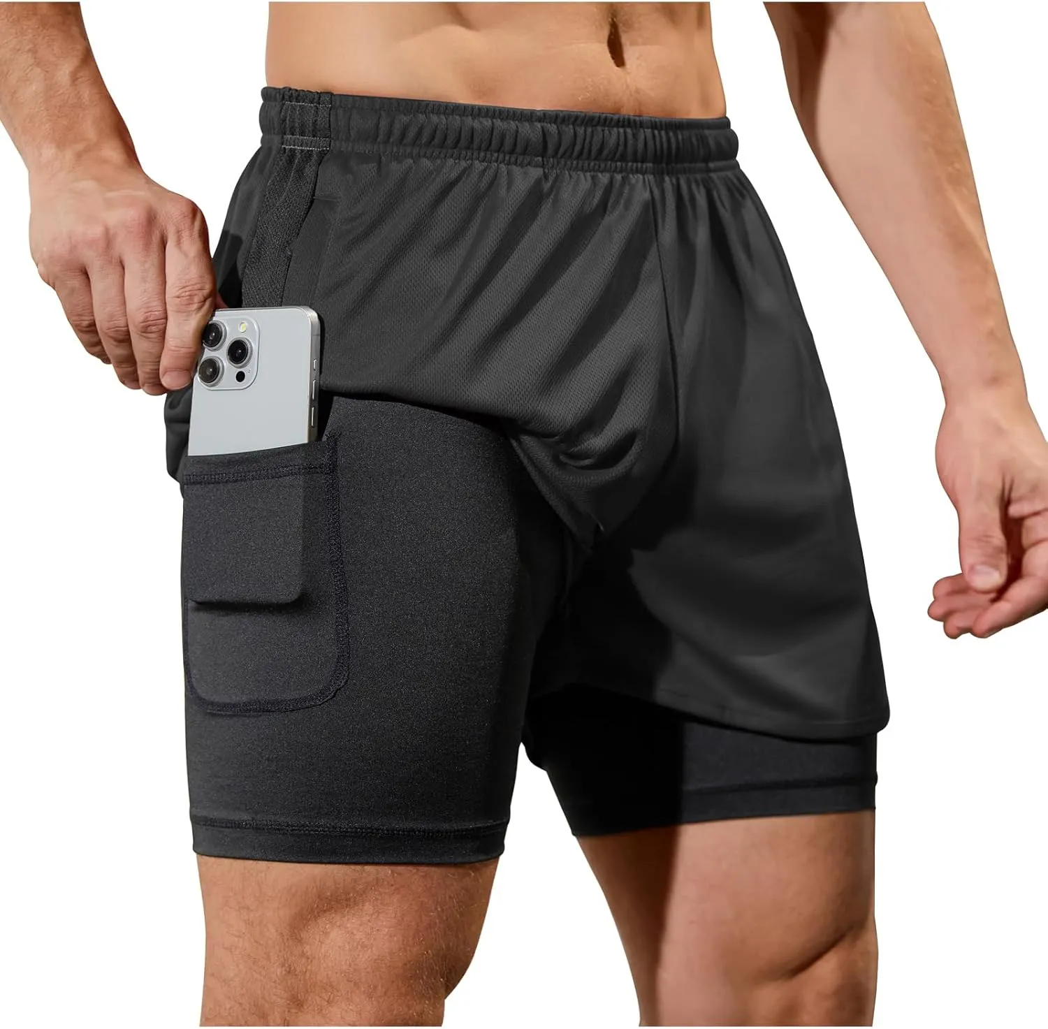 SILKWORLD Gym Shorts Men 2 in 1 Quick Dry Athletic Shorts 2~3 Pack Running Shorts for Men with Zipper Pockets