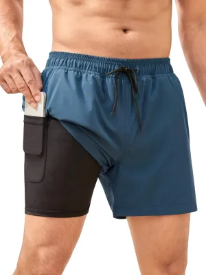 SILKWORLD Men's Swim Trunks Quick Dry Bathing Suits 6 Inch Swimming Shorts with Compression Liner and Zipper Pockets