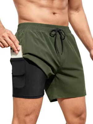 SILKWORLD Men's Swim Trunks Quick Dry Bathing Suits 6 Inch Swimming Shorts with Compression Liner and Zipper Pockets