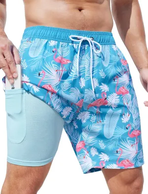 SILKWORLD Mens Swim Trunks Quick Dry Swimming Shorts with Compression Liner and Zipper Pockets