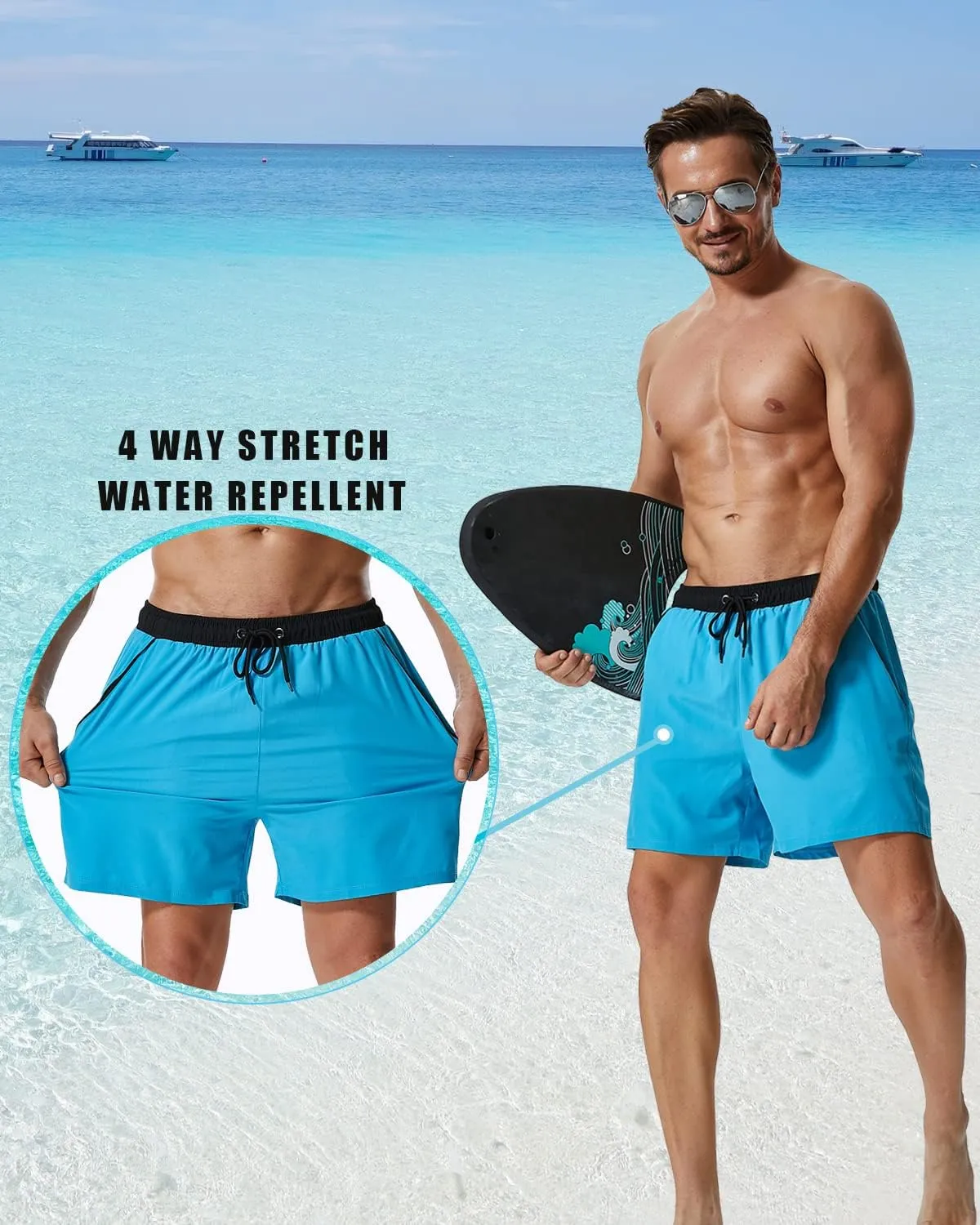 SILKWORLD Mens Swim Trunks with Compression Liner 2 in 1 Quick Dry Bathing Suit Beach Shorts with Zipper Pockets