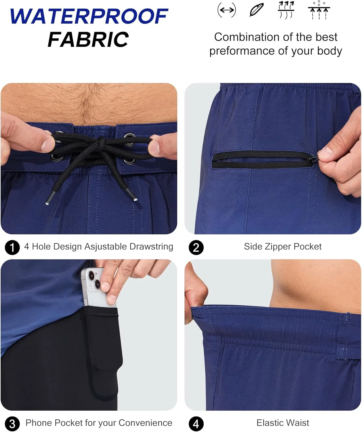 SILKWORLD Men's Swim Trunks with Compression Liner 9" Swimming Trunk 2 in 1 Beach Quick Dry Shorts with Zipper Pocket