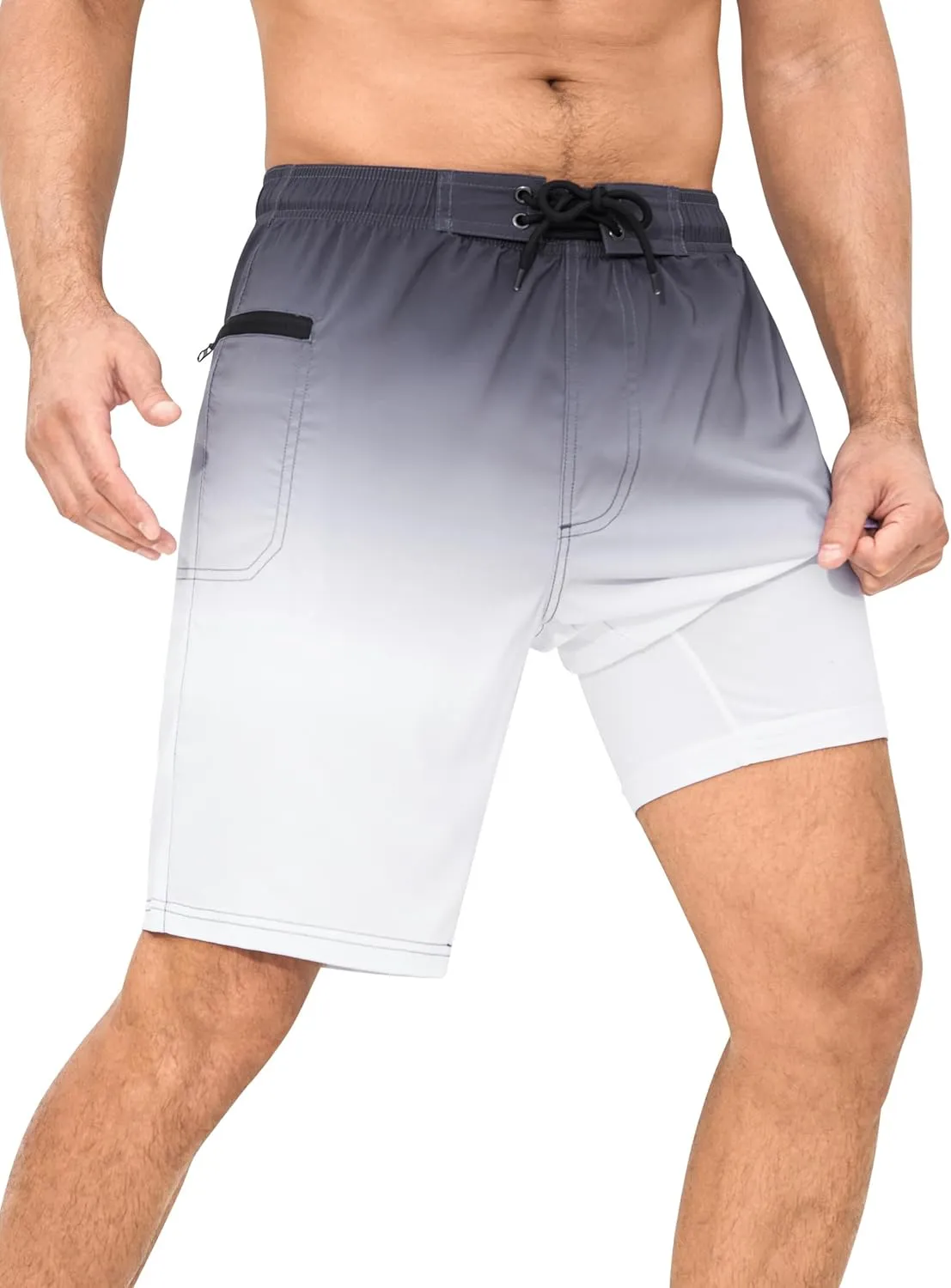 SILKWORLD Men's Swim Trunks with Compression Liner 9" Swimming Trunk 2 in 1 Beach Quick Dry Shorts with Zipper Pocket