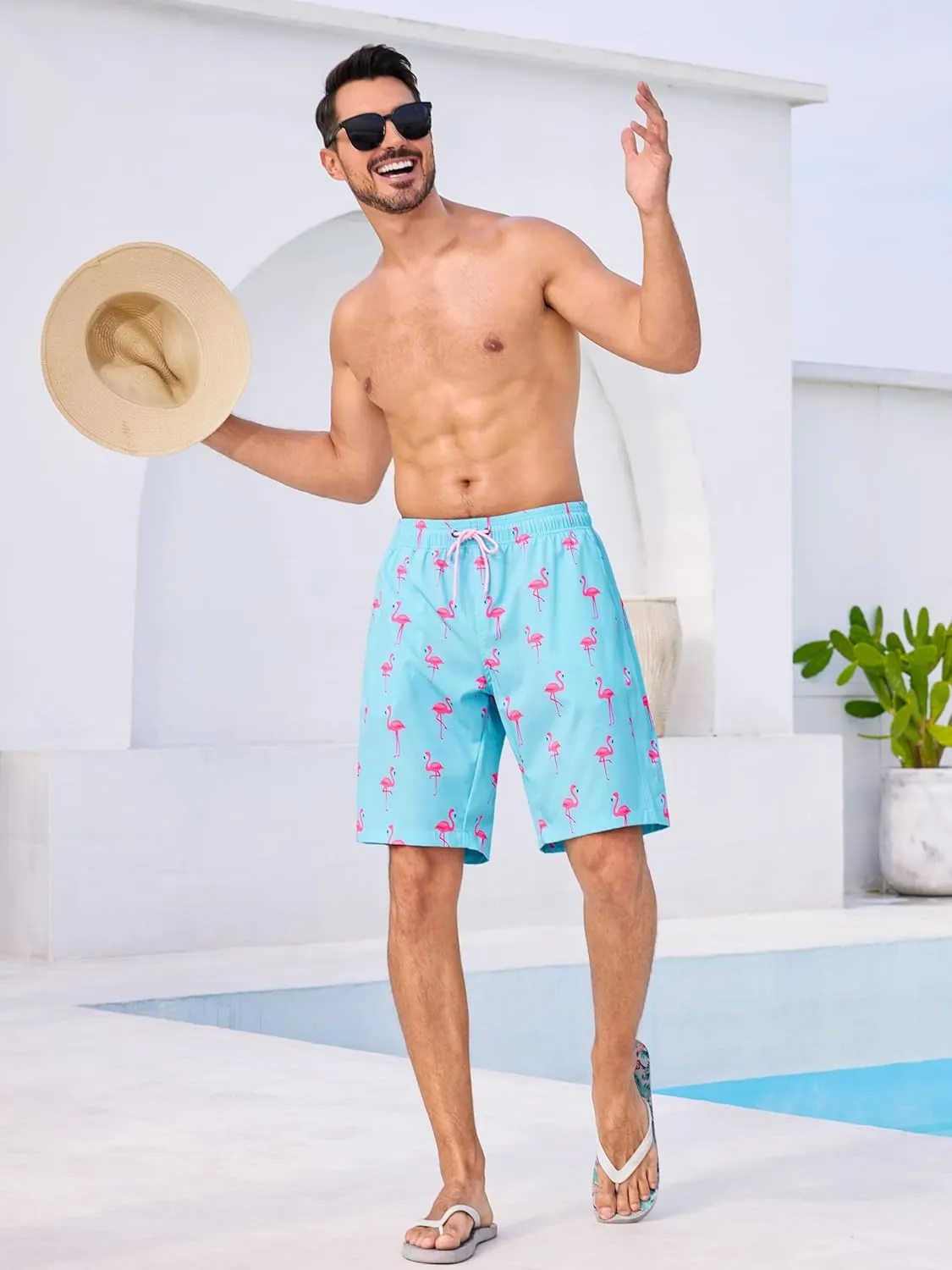 SILKWORLD Mens Swimming Trunks with Compression Liner 2 in 1 Quick-Dry 9" Swim Shorts with Zipper Pockets