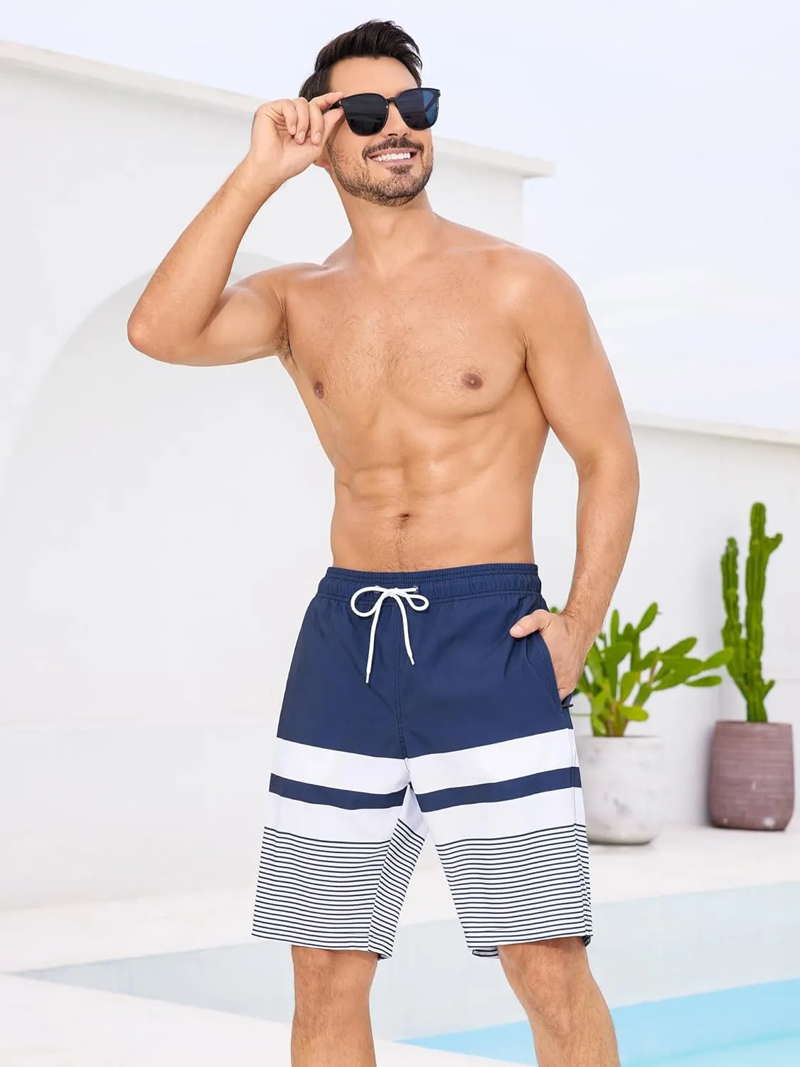 SILKWORLD Mens Swimming Trunks with Compression Liner 2 in 1 Quick-Dry 9" Swim Shorts with Zipper Pockets