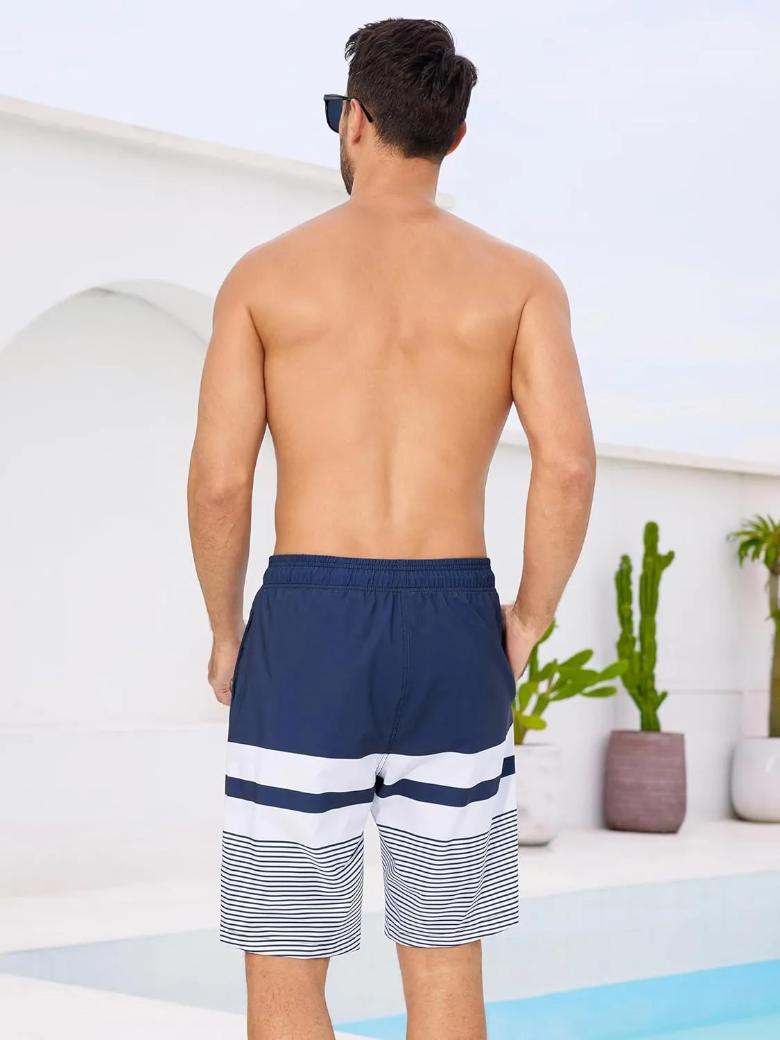 SILKWORLD Mens Swimming Trunks with Compression Liner 2 in 1 Quick-Dry 9" Swim Shorts with Zipper Pockets
