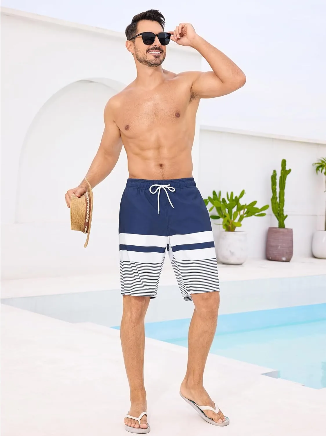 SILKWORLD Mens Swimming Trunks with Compression Liner 2 in 1 Quick-Dry 9" Swim Shorts with Zipper Pockets