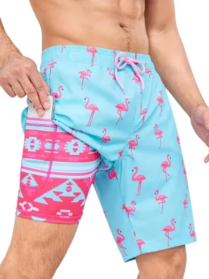 SILKWORLD Mens Swimming Trunks with Compression Liner 2 in 1 Quick-Dry 9" Swim Shorts with Zipper Pockets