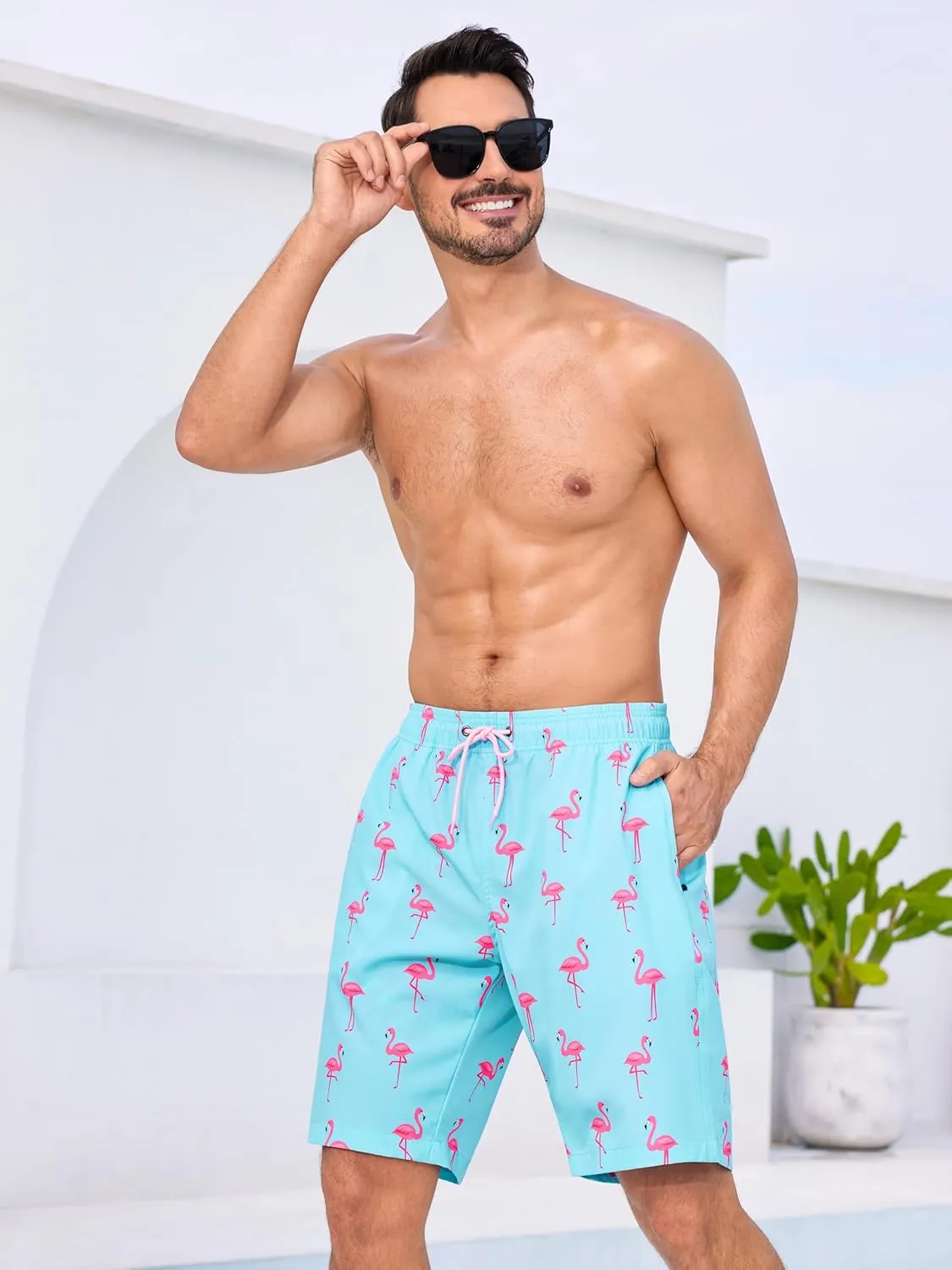 SILKWORLD Mens Swimming Trunks with Compression Liner 2 in 1 Quick-Dry 9" Swim Shorts with Zipper Pockets