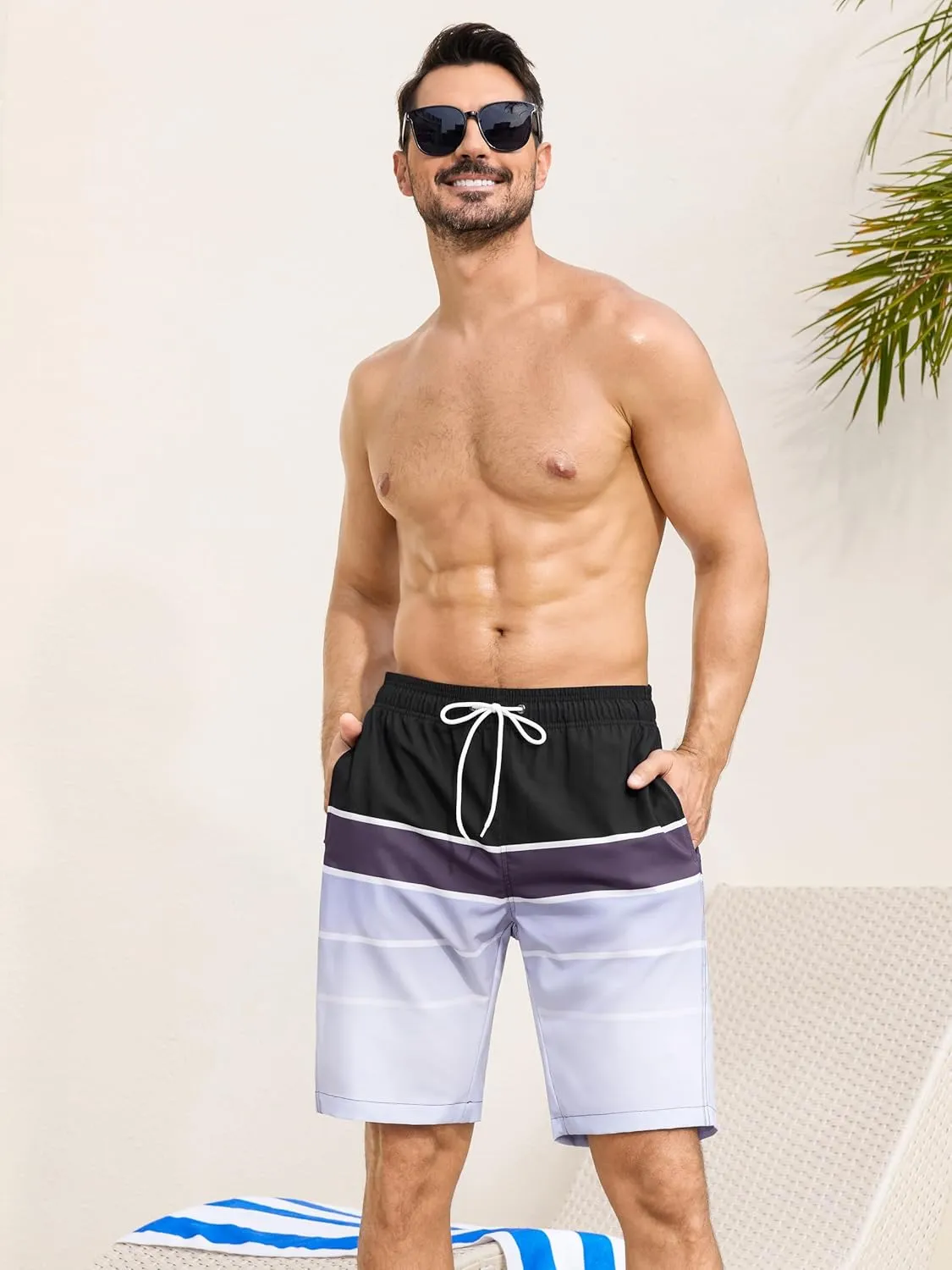 SILKWORLD Mens Swimming Trunks with Compression Liner 2 in 1 Quick-Dry 9" Swim Shorts with Zipper Pockets