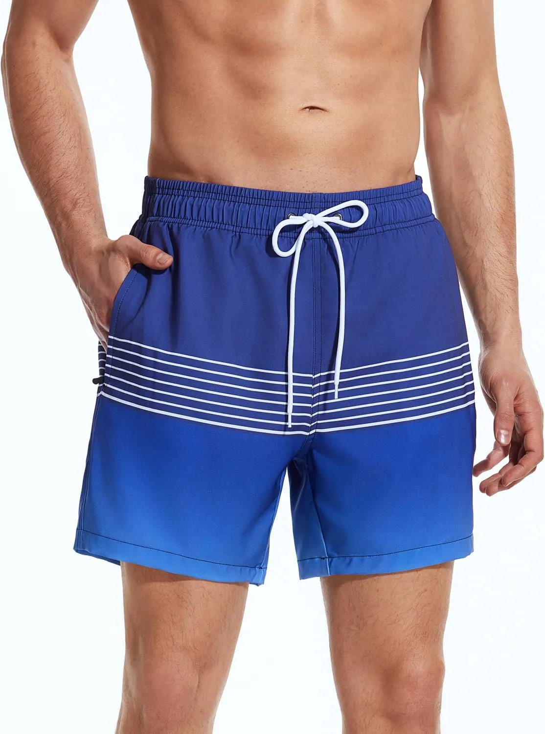 SILKWORLD Mens Swimming Trunks with Compression Liner 2 in 1 Quick-Dry Swim Shorts with Zipper Pockets