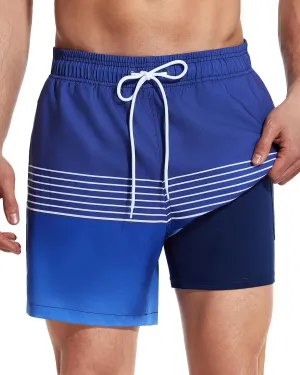 SILKWORLD Mens Swimming Trunks with Compression Liner 2 in 1 Quick-Dry Swim Shorts with Zipper Pockets