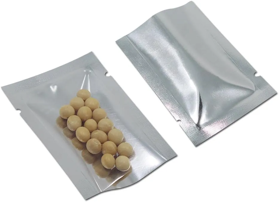 Silver Aluminum Foil Pouch Heat Seal Plastic Open Top Vacuum Packaging Mylar Bag Food Small Sample Mylar Storage (200, 10x15cm(3.9x5.9 inch))