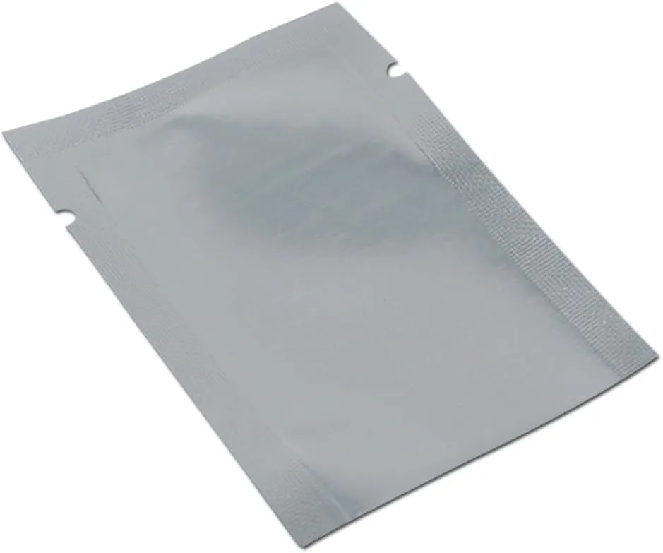 Silver Aluminum Foil Pouch Heat Seal Plastic Open Top Vacuum Packaging Mylar Bag Food Small Sample Mylar Storage (200, 10x15cm(3.9x5.9 inch))