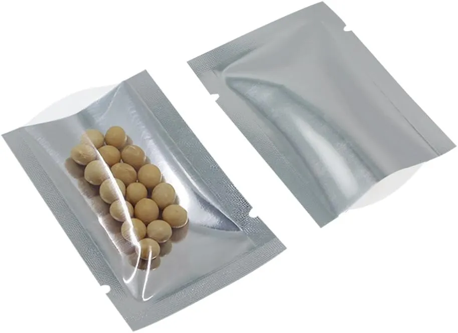 Silver Aluminum Foil Pouch Heat Seal Plastic Open Top Vacuum Packaging Mylar Bag Food Small Sample Mylar Storage (200, 10x15cm(3.9x5.9 inch))