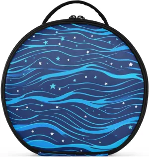 Simple Line Stars Electric Blue Wave Pattern Makeup Bags Vertical Free-Standing Essentials Cosmetic Bags For Women with adjustable dividers 11 IN