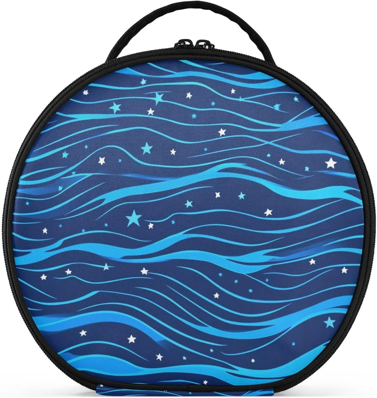 Simple Line Stars Electric Blue Wave Pattern Makeup Bags Vertical Free-Standing Essentials Cosmetic Bags For Women with adjustable dividers 11 IN