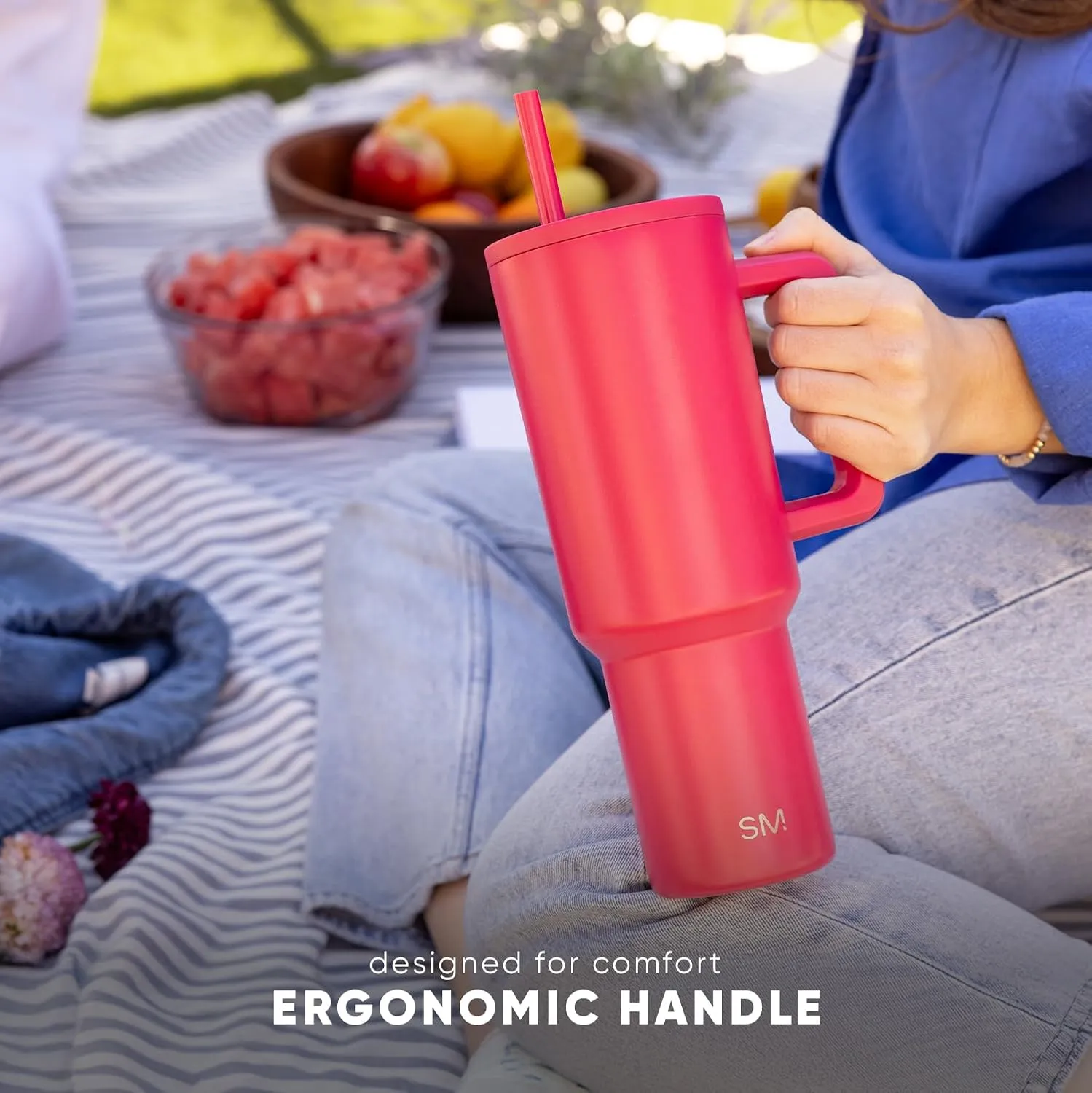 Simple Modern 40 oz Trek Tumbler with Handle and Straw Lid | Cup Holder Friendly Insulated Stainless Steel Travel Mug | Berry Twist