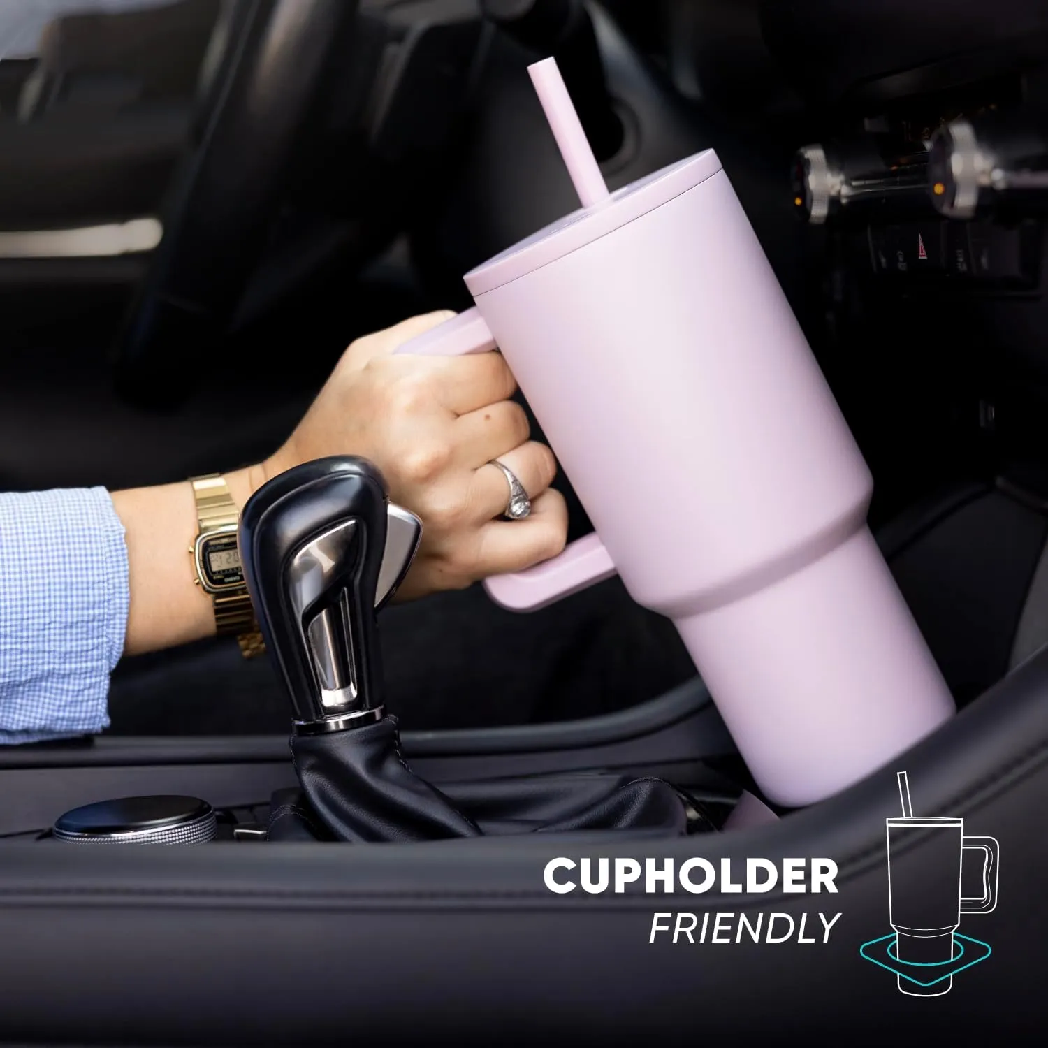 Simple Modern 40 oz Trek Tumbler with Handle and Straw Lid | Cup Holder Friendly Insulated Stainless Steel Travel Mug | Berry Twist