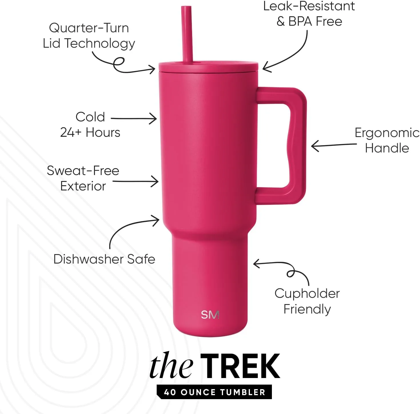 Simple Modern 40 oz Trek Tumbler with Handle and Straw Lid | Cup Holder Friendly Insulated Stainless Steel Travel Mug | Berry Twist