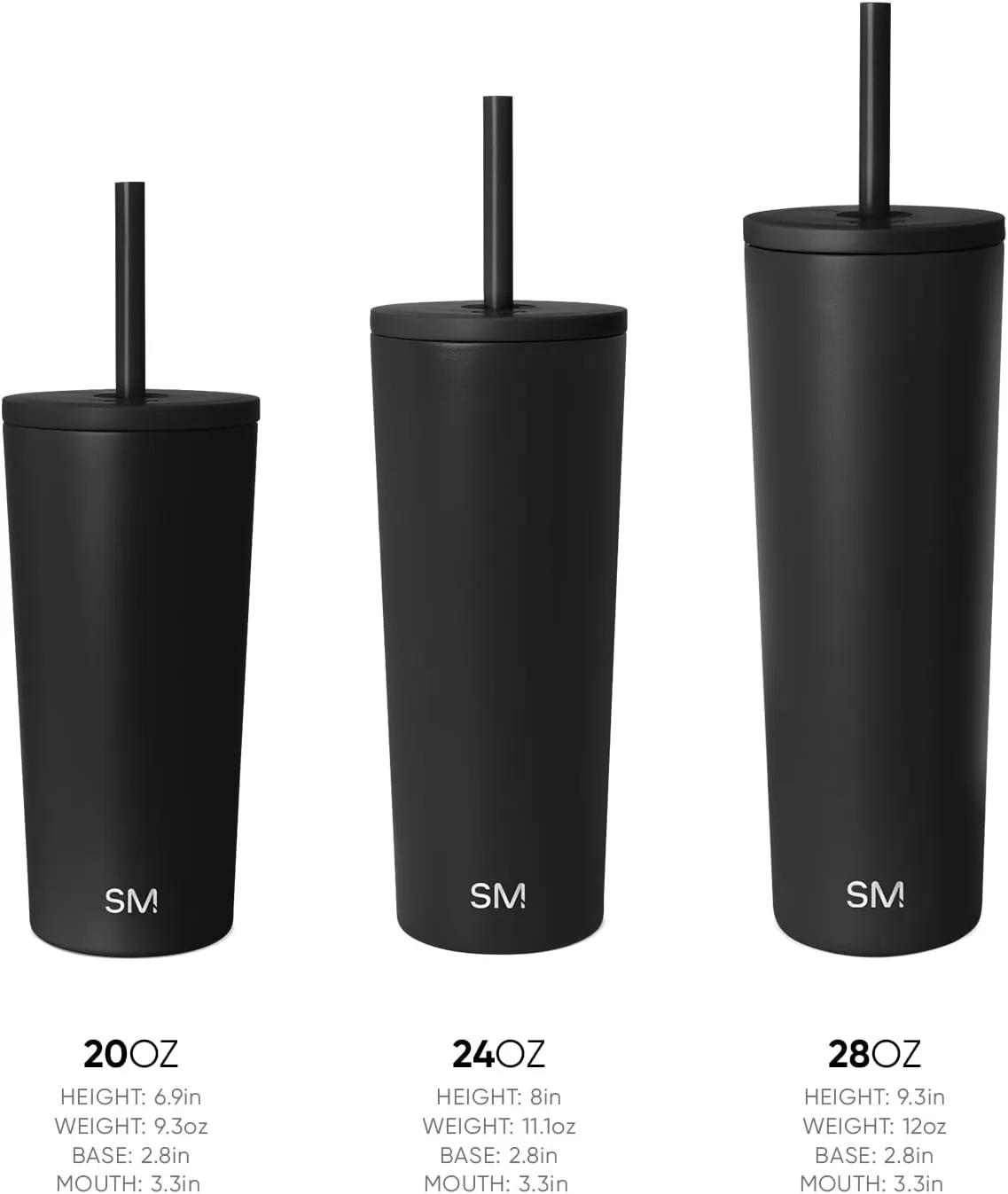 Simple Modern Insulated Tumbler with Lid and Straw | Iced Coffee Cup Reusable Stainless Steel Water Bottle Travel Mug | Gifts for Women Men Her Him | Classic Collection | 24oz | Midnight Black