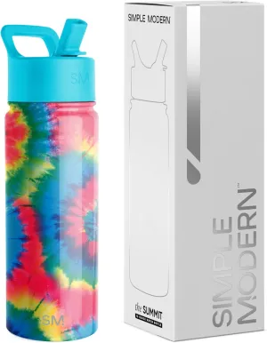 Simple Modern Kids Summit Water Bottle with Straw Lid | 18oz Stainless Steel Tumbler for Toddlers, School | Tie-Dye