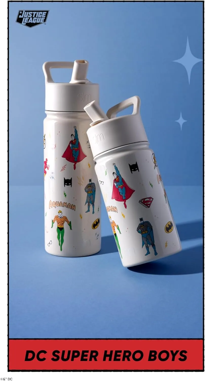Simple Modern Kids Summit Water Bottle with Straw Lid | DC Comics Superhero 18oz Stainless Steel Cup Insulated Tumbler for Toddlers, School | Super Hero Boys
