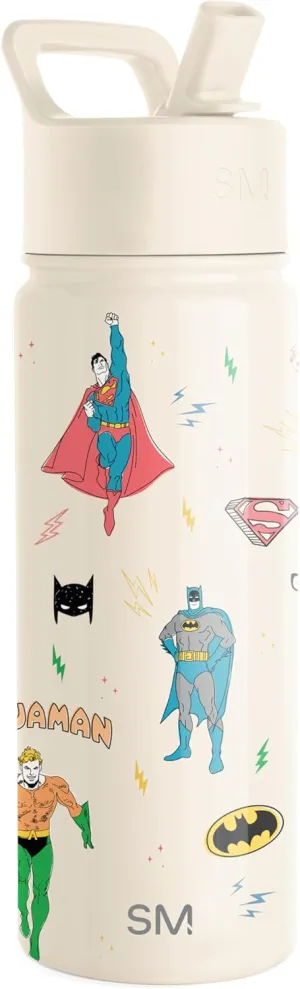 Simple Modern Kids Summit Water Bottle with Straw Lid | DC Comics Superhero 18oz Stainless Steel Cup Insulated Tumbler for Toddlers, School | Super Hero Boys