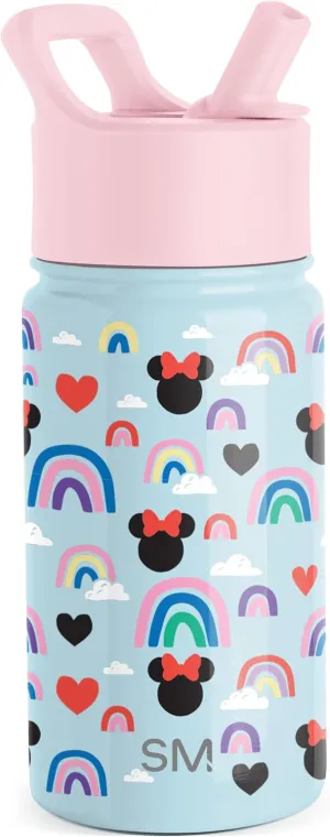 Simple Modern Kids Summit Water Bottle with Straw Lid | Disney Minnie Mouse 14oz Stainless Steel Cup Insulated Tumbler for Girls, School | Minnie Mouse Rainbows