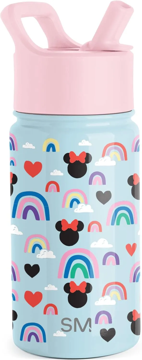 Simple Modern Kids Summit Water Bottle with Straw Lid | Disney Minnie Mouse 14oz Stainless Steel Cup Insulated Tumbler for Girls, School | Minnie Mouse Rainbows