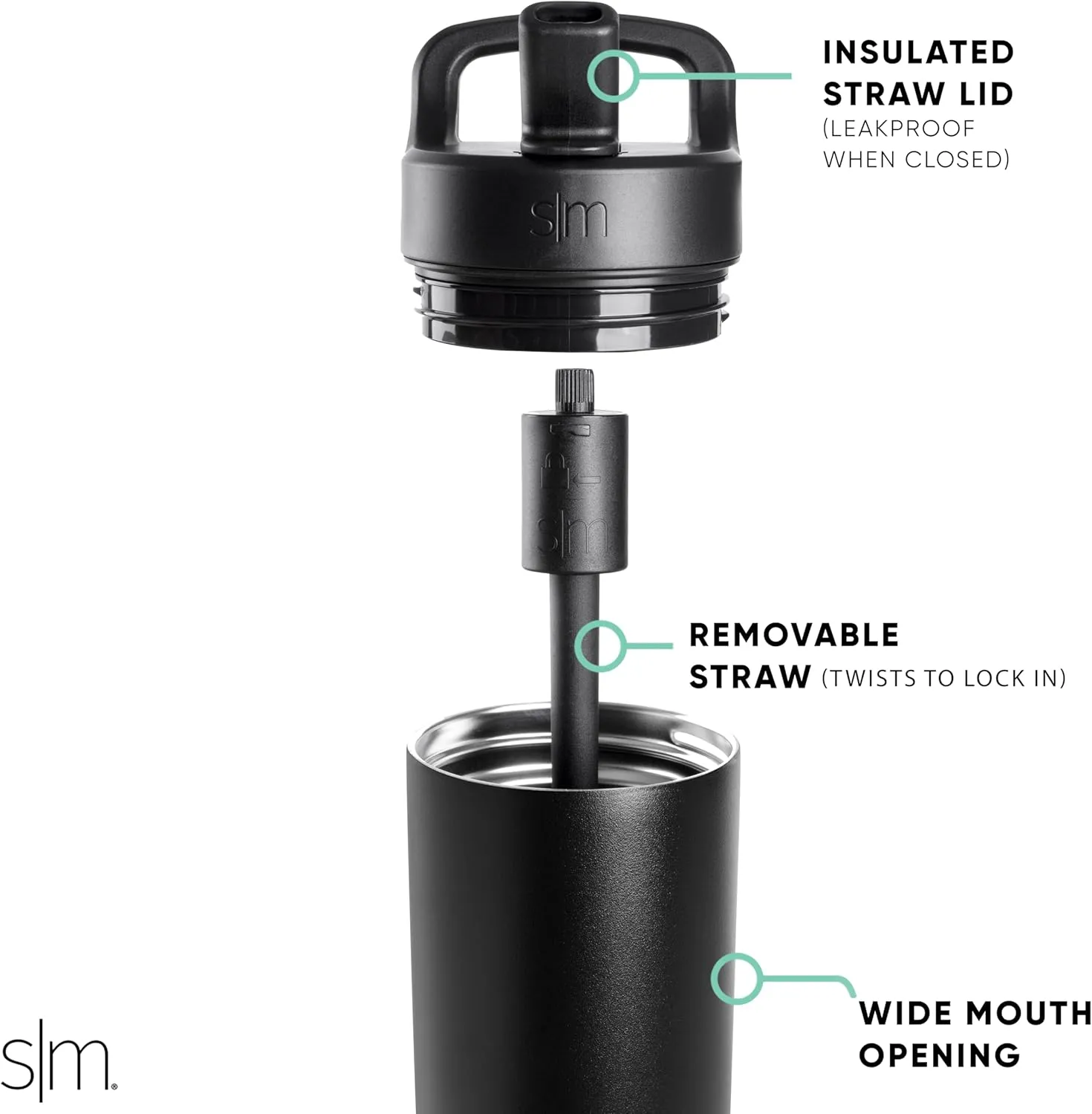 Simple Modern Kids Water Bottle with Straw lid | Insulated Stainless Steel Thermos | Reusable Water Bottles for Boys, Girls, School | Leak Proof & BPA Free | Mesa Collection | 16oz, Midnight Black