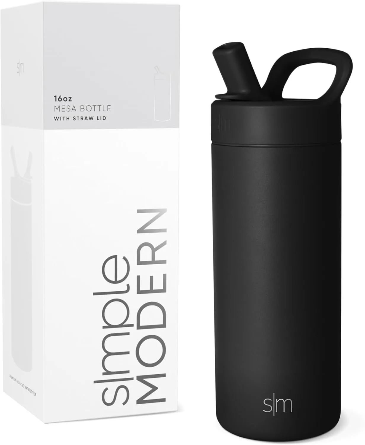 Simple Modern Kids Water Bottle with Straw lid | Insulated Stainless Steel Thermos | Reusable Water Bottles for Boys, Girls, School | Leak Proof & BPA Free | Mesa Collection | 16oz, Midnight Black