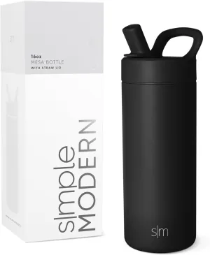 Simple Modern Kids Water Bottle with Straw lid | Insulated Stainless Steel Thermos | Reusable Water Bottles for Boys, Girls, School | Leak Proof & BPA Free | Mesa Collection | 16oz, Midnight Black