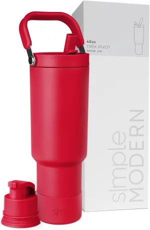Simple Modern Trek Pivot | 40oz Flip Straw Tumbler with Handle | Water Bottle & Boot | Interchangeable Straw & Chug Lids | Insulated Stainless Steel Jug | Gym Sports Outdoors | Ember Red