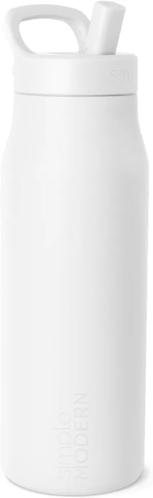 Simple Modern Water Bottle with Push Button Straw Lid | Ceramic-Lined Insulated Stainless Steel | Travel Water Bottles for Gym & Sports | Leak Proof | Mesa Signature Collection | 34oz, Winter White