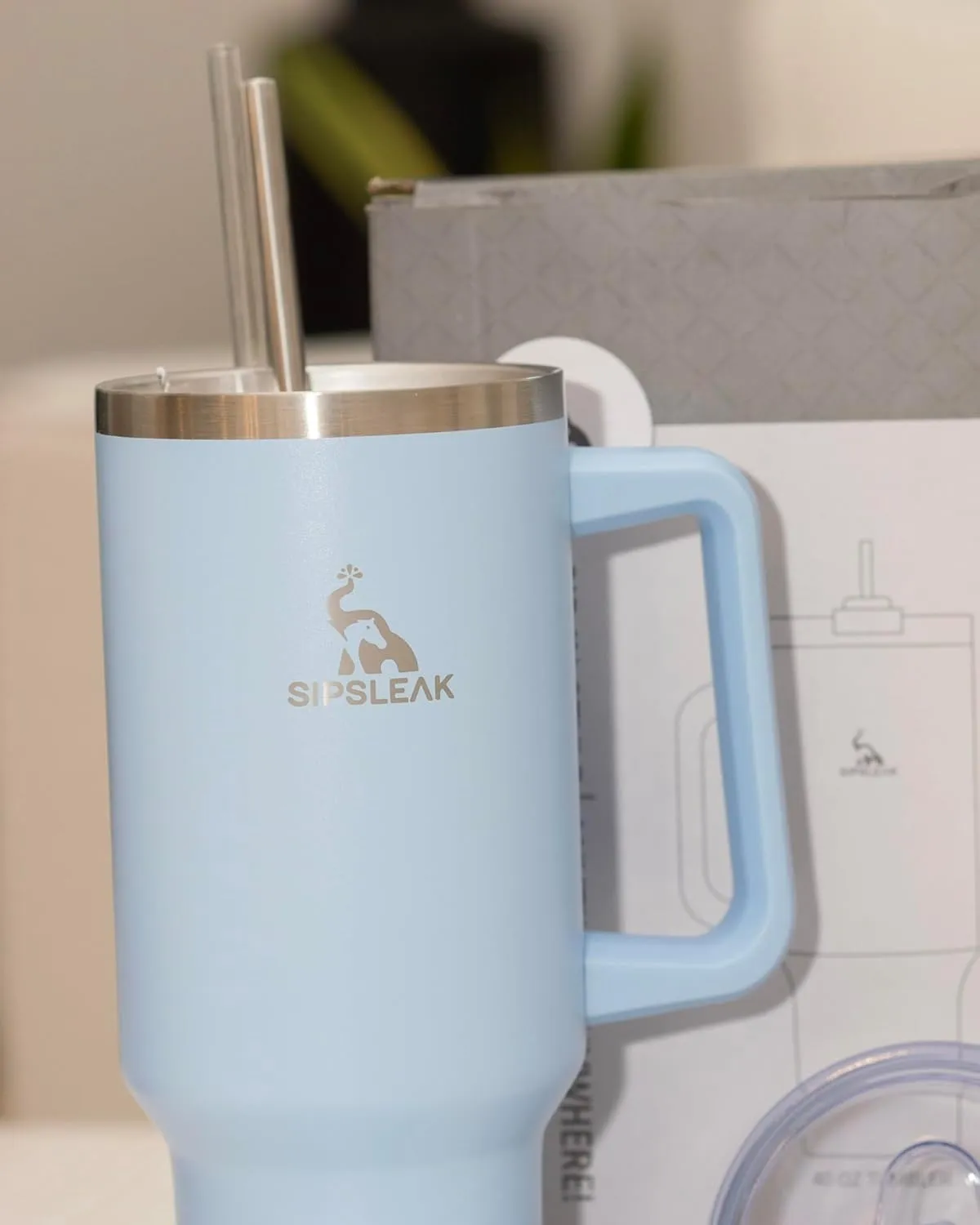 Sipsleek 40oz Insulated Stainless Steel Tumbler with 2 Lids (1 leak/Sill Proof)| 2 Straws | & Straw cleaner - Ideal for Hot & Cold Drinks, Coffee, Water, Tea - Portable, Durable Travel Mug