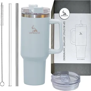 Sipsleek 40oz Insulated Stainless Steel Tumbler with 2 Lids (1 leak/Sill Proof)| 2 Straws | & Straw cleaner - Ideal for Hot & Cold Drinks, Coffee, Water, Tea - Portable, Durable Travel Mug