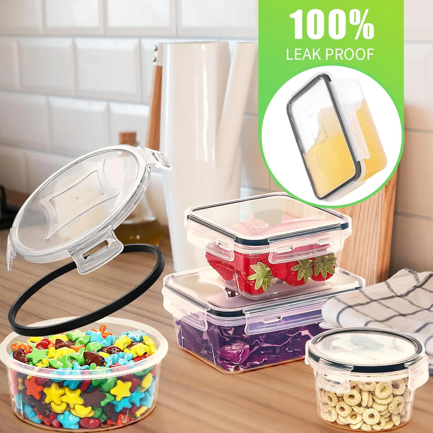 Skroam 52 Piece Airtight Food Storage Containers with Lids (26 Containers & 26 Lids), Plastic Meal Prep Container, Kitchen storage containers for Pantry Organizers and Storage with Labels & Marker