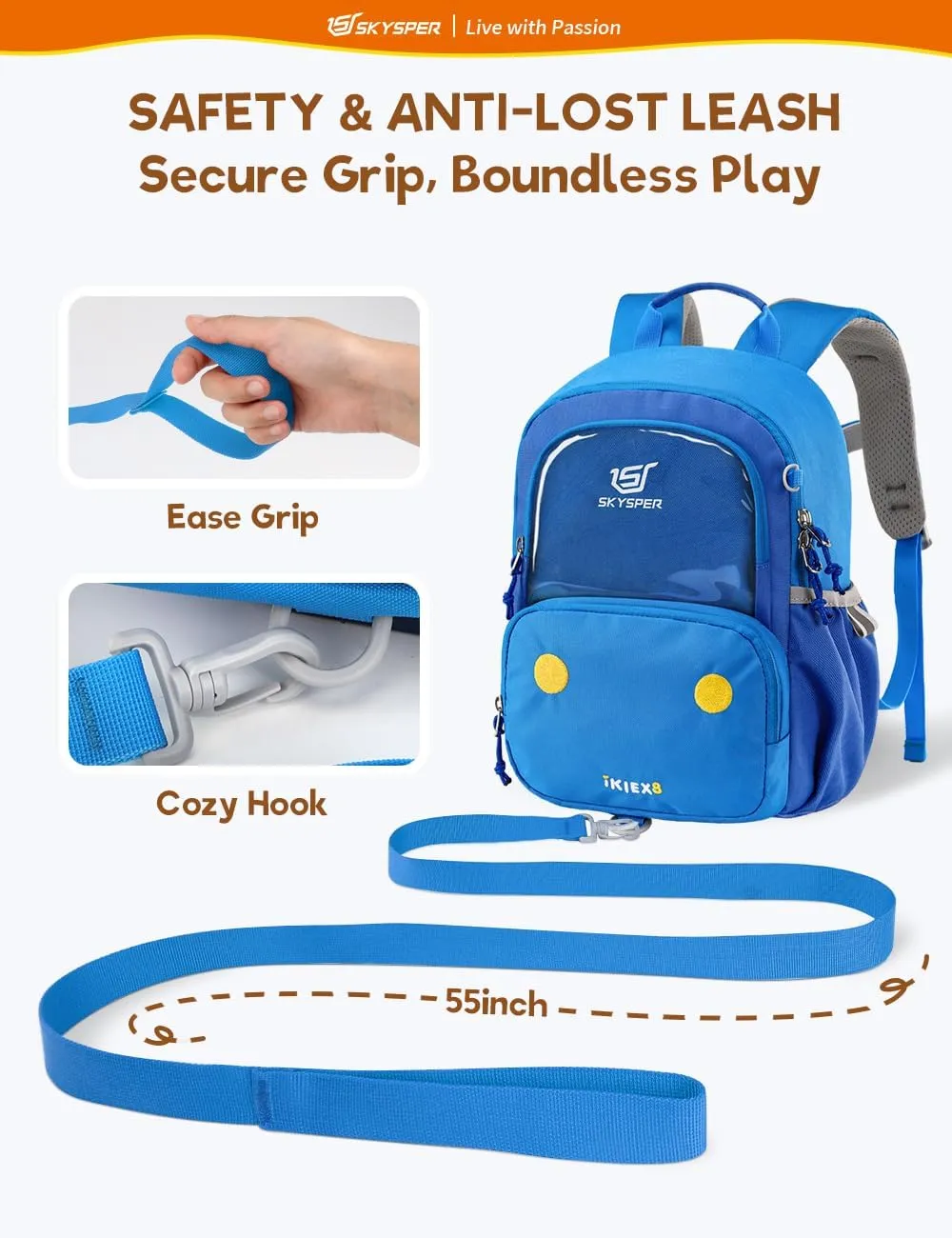 SKYSPER Small Toddler Backpack with Safety Anti-lost Leash Kids Travel Daypack for Preschool Kindergarten for Boys Girls