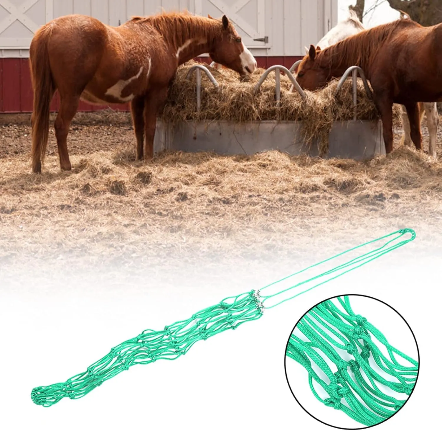 Slow Feed Forage Net Bag, Nylon Rope Dry Grass Net Slow Feed Bag, Hanging Dry Grass Feeder for Horses Goat Feeding Supplies (Green Medium Size)